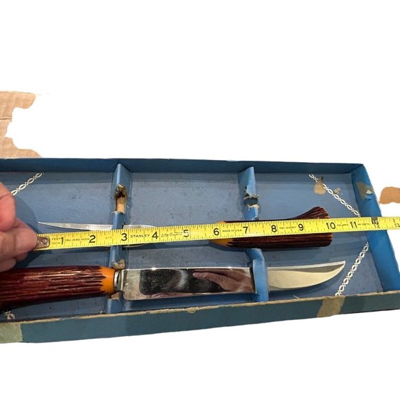 Vintage 2 pc WASHINGTON FORGE Sheffield England Carving Set Faux Wood Handles - Picture 7 of 7